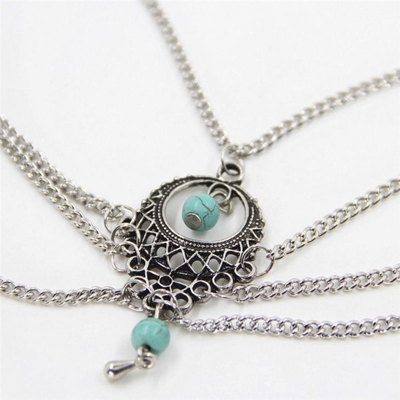 Gypsy Turquoise Bead Layer Boho Chain Anklet 2 pcs - Picture 7 of 7